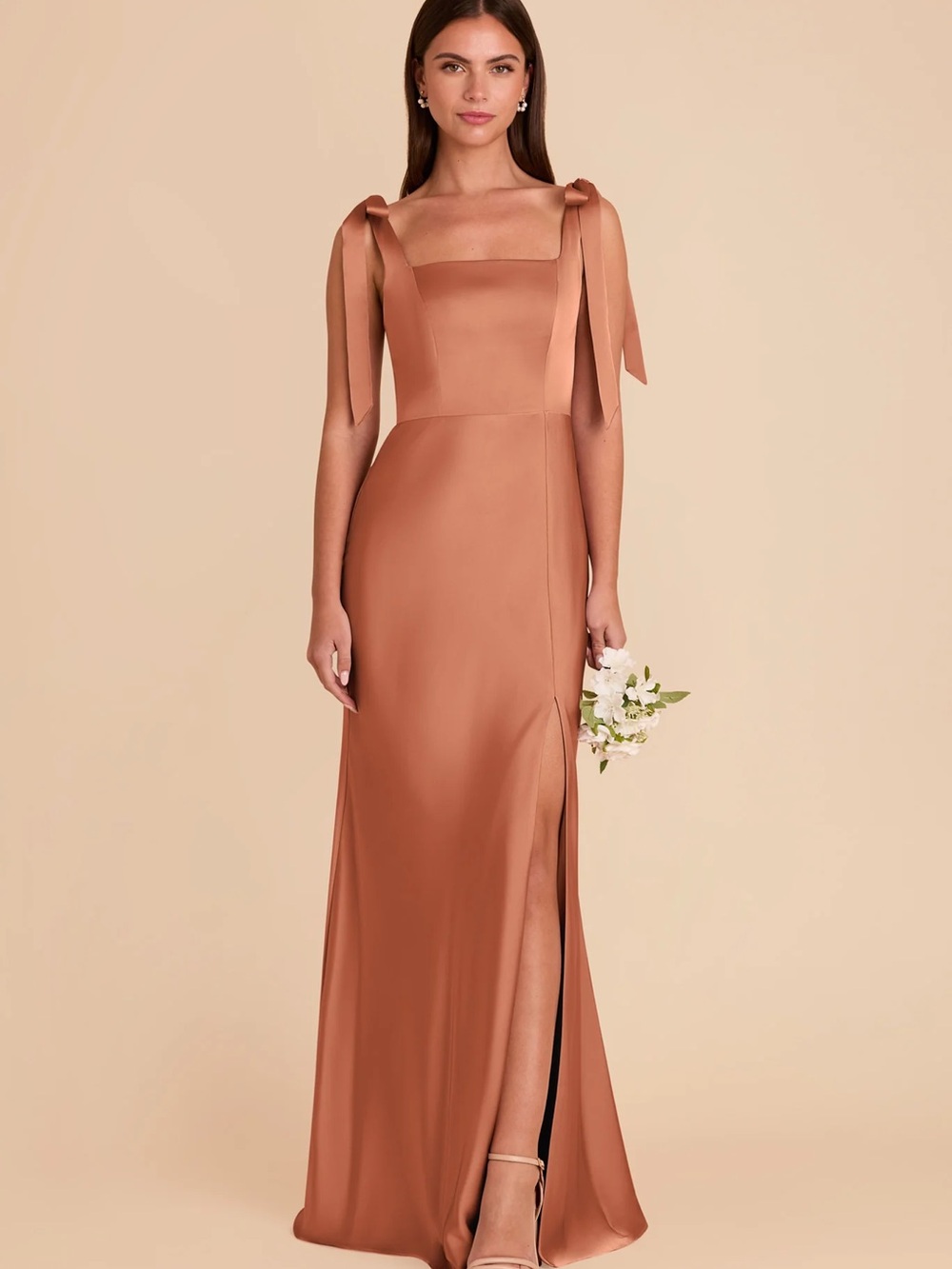 NWT Birdy Grey Alex Dress Matte Satin Terracotta Square Neck Formal Dress